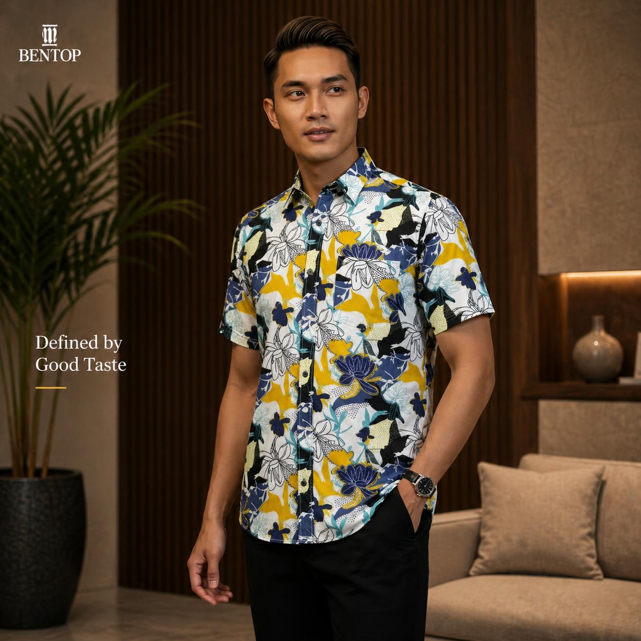 BENTOP Baju Kemeja Batik Slim Fit Floral Series Norman [ 1 ]