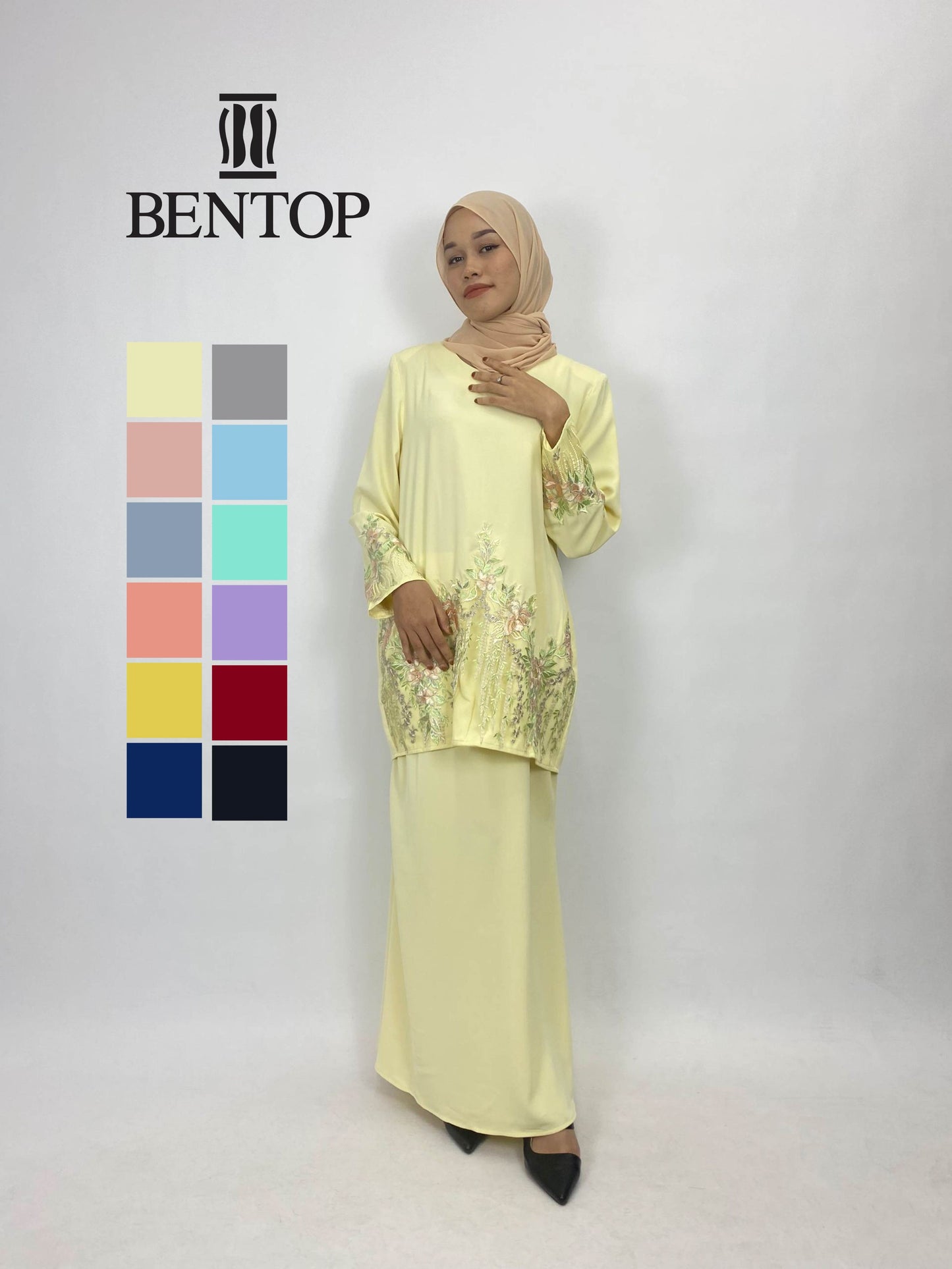 Bentop Baju Kurung Dewasa Modern Fit Series Set [2] Satin Fabric Wanita Family set 1