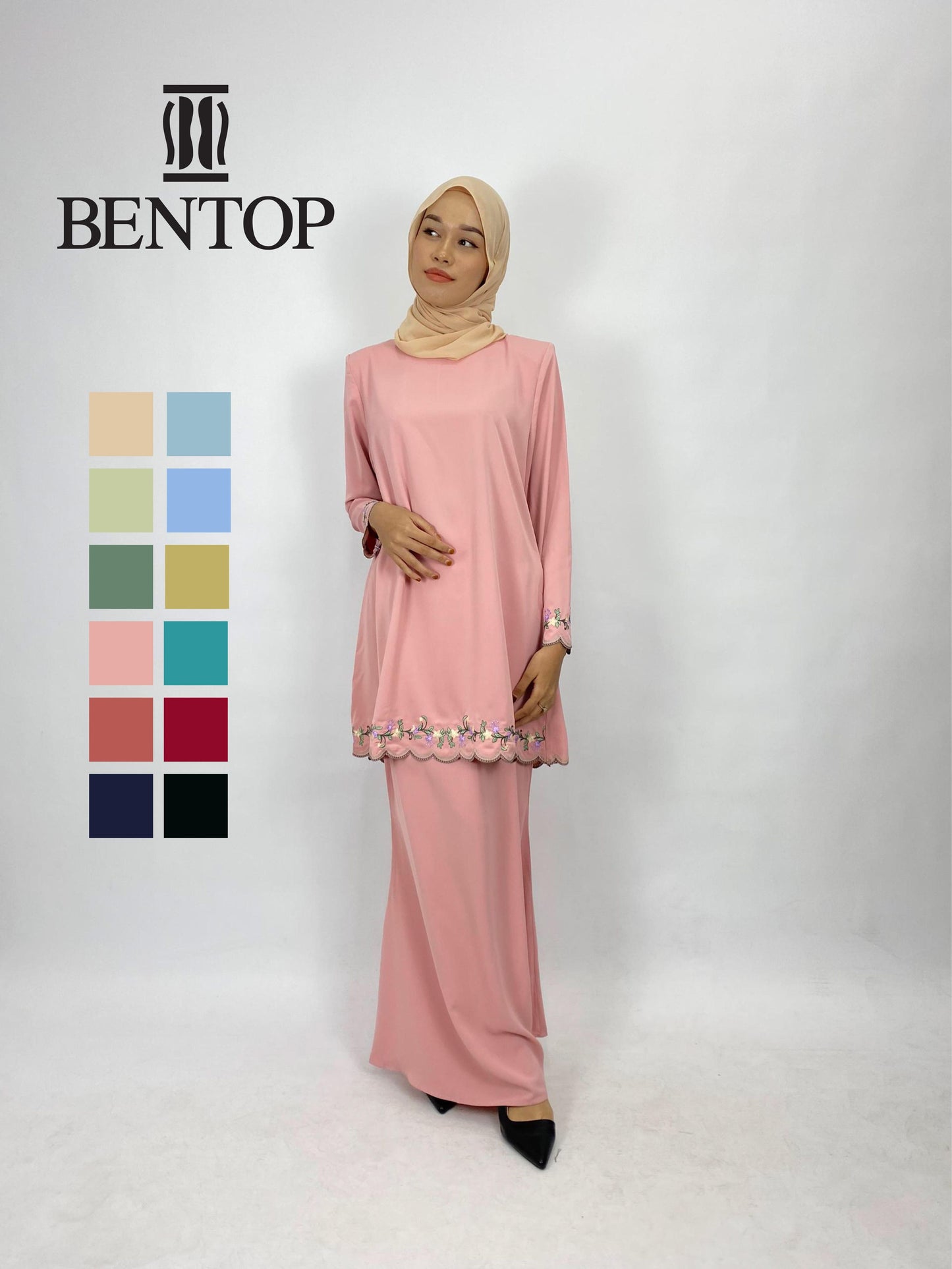Bentop Baju Kurung Dewasa Modern Fit Series [1] Satin mix  Set Fabric Wanita Couple Set 1