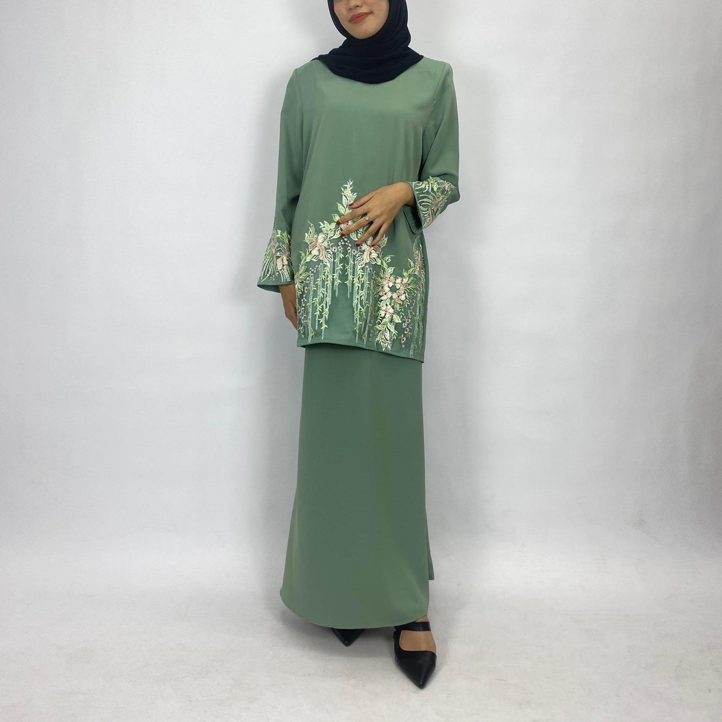 Bentop Baju Kurung Dewasa Modern Fit Series [1] Satin mix  Set Fabric Wanita Couple Set 1