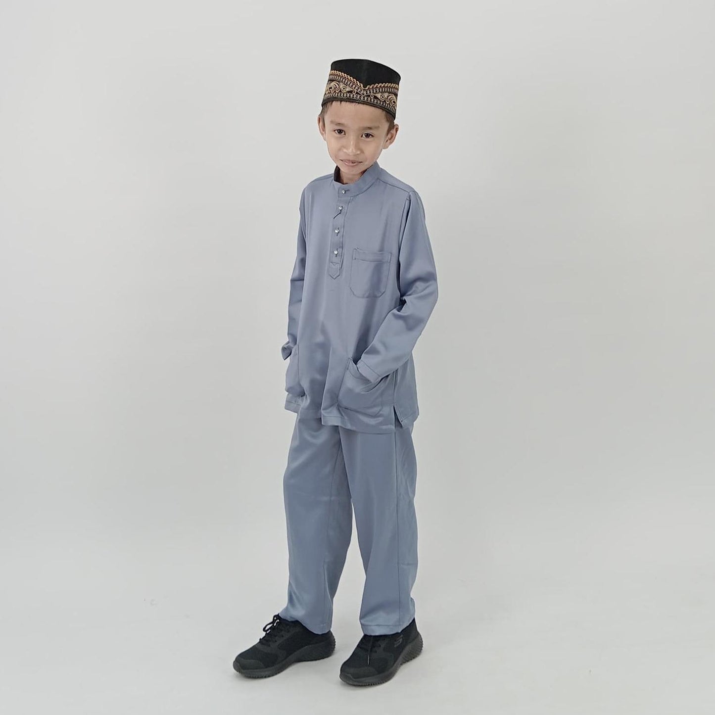 Bentop Baju Melayu Slim Fit Dewasa dan Kanak-kanak [2] Fabric Satin Pocket Family set 1 Crystal butang