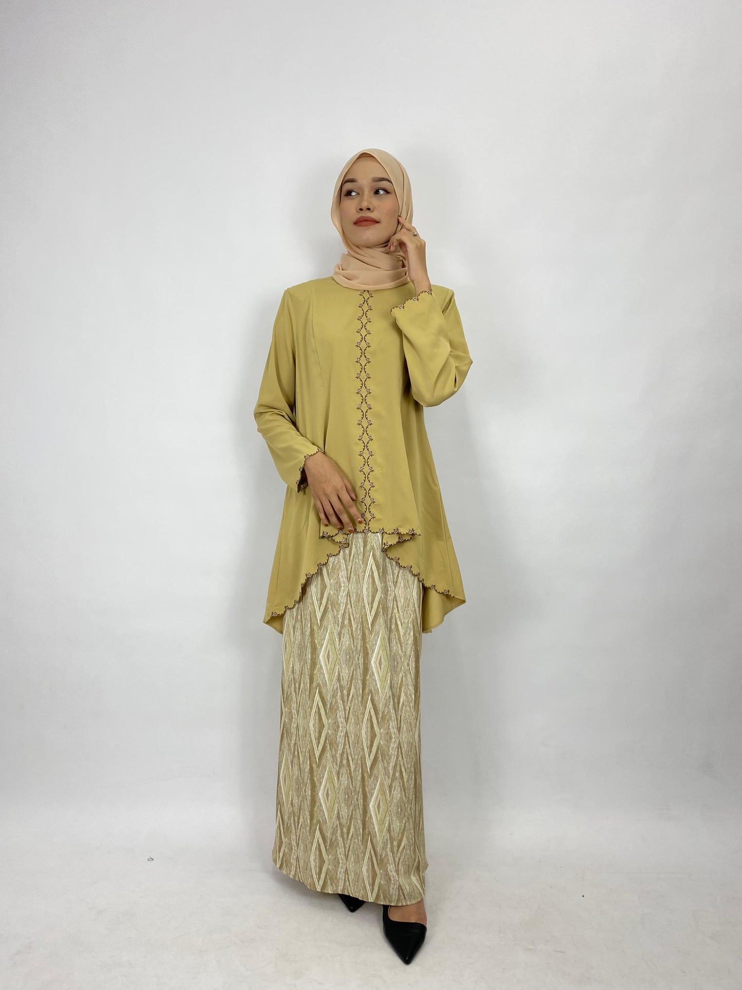 Bentop Baju Kurung Dewasa Modern Fit Series [1] Satin mix  Set Fabric Wanita Couple Set 1