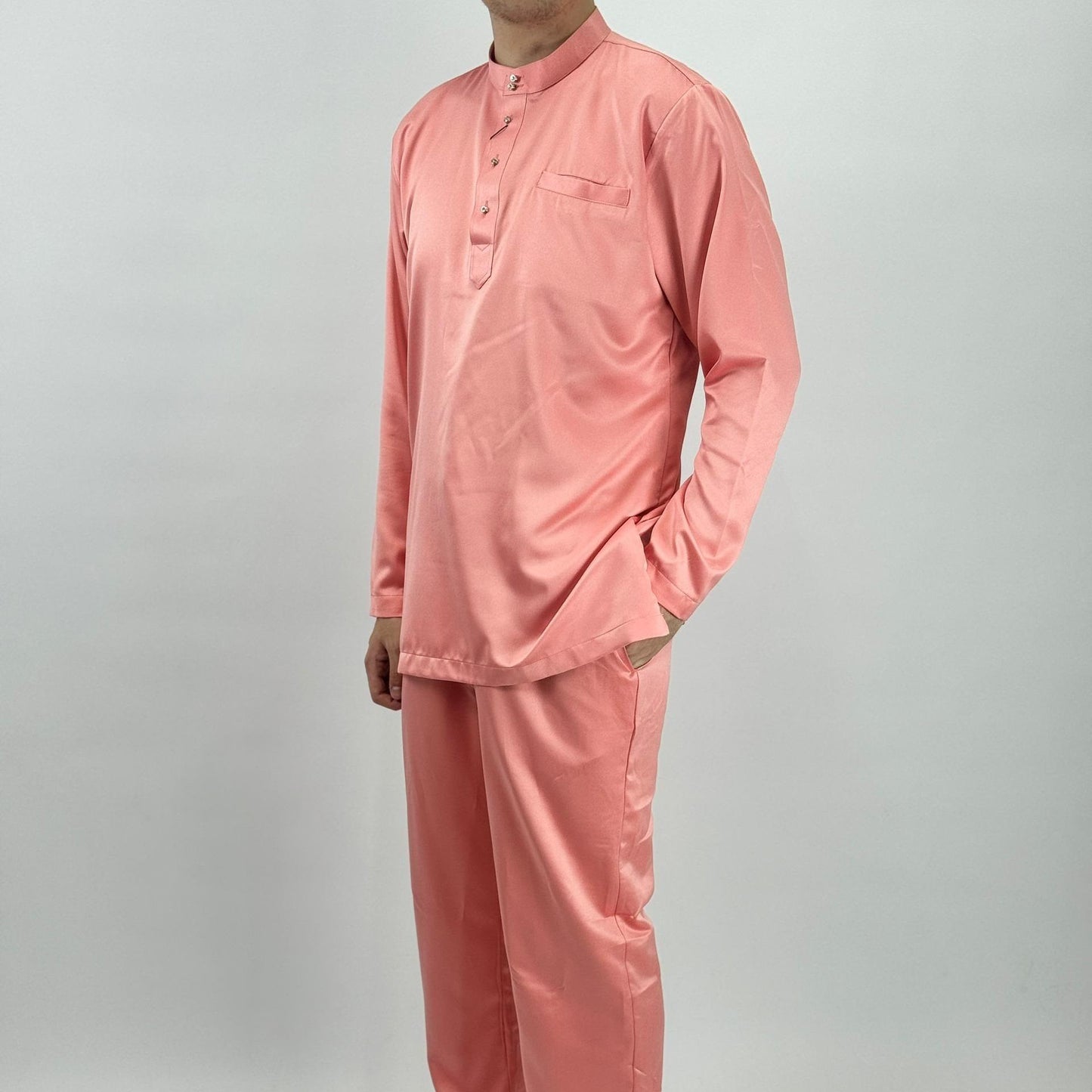 Bentop Baju Melayu Slim Fit Dewasa [2] Fabric Satin Pocket Family set 1 Crystal butang Linen