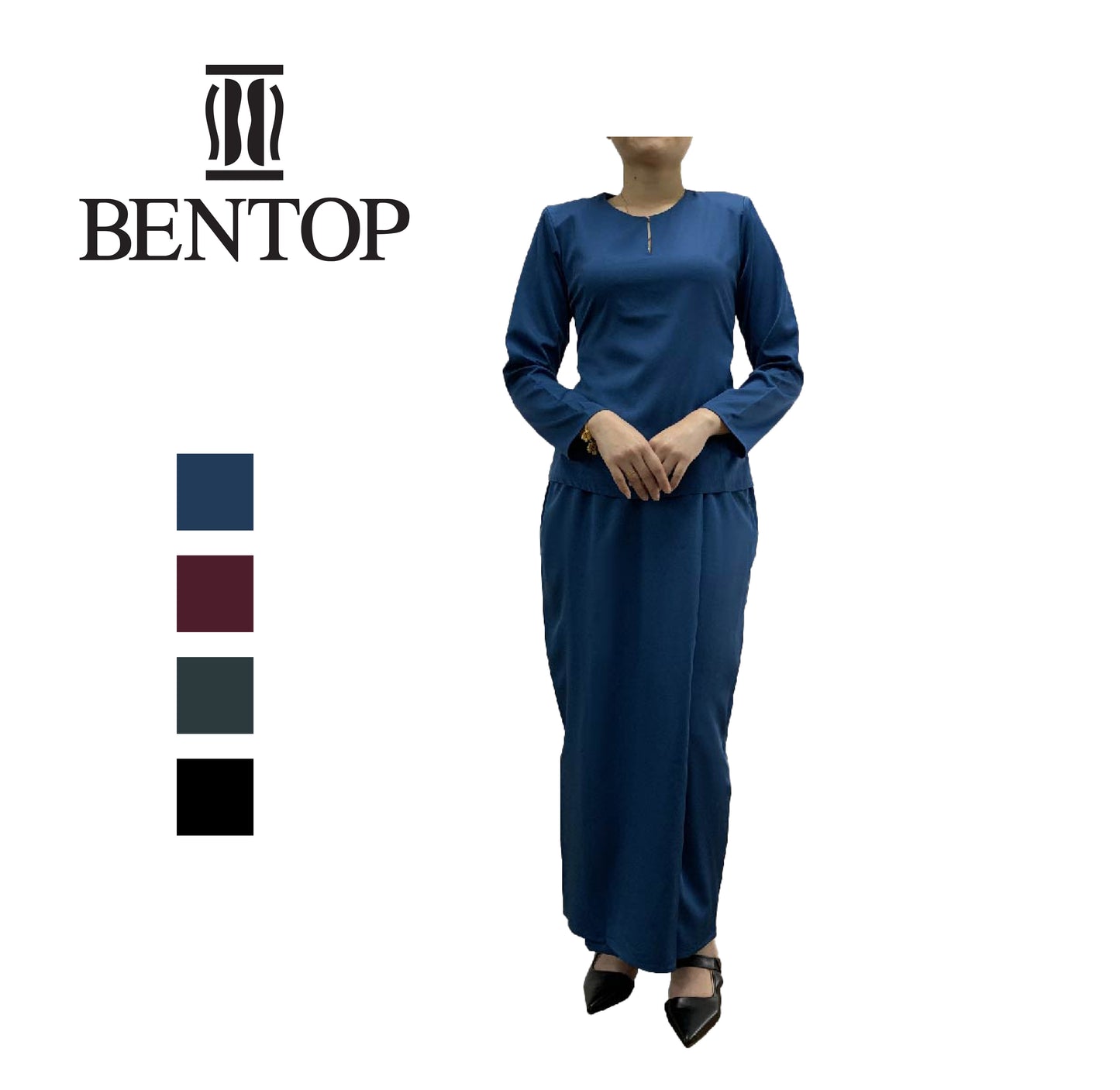 BENTOP Baju Kurung Kedah Dewasa Slim Fit Satin Fabric