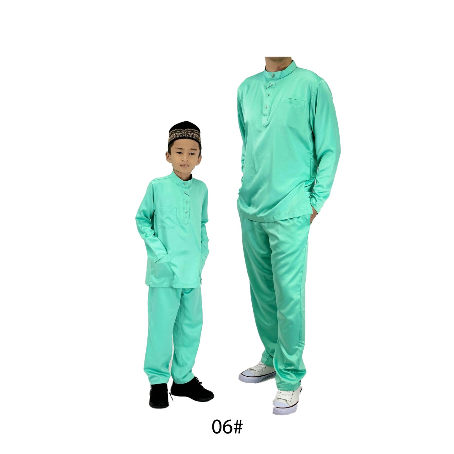Bentop Baju Melayu Slim Fit Dewasa dan Kanak-kanak [2] Fabric Satin Pocket Family set 1 Crystal butang