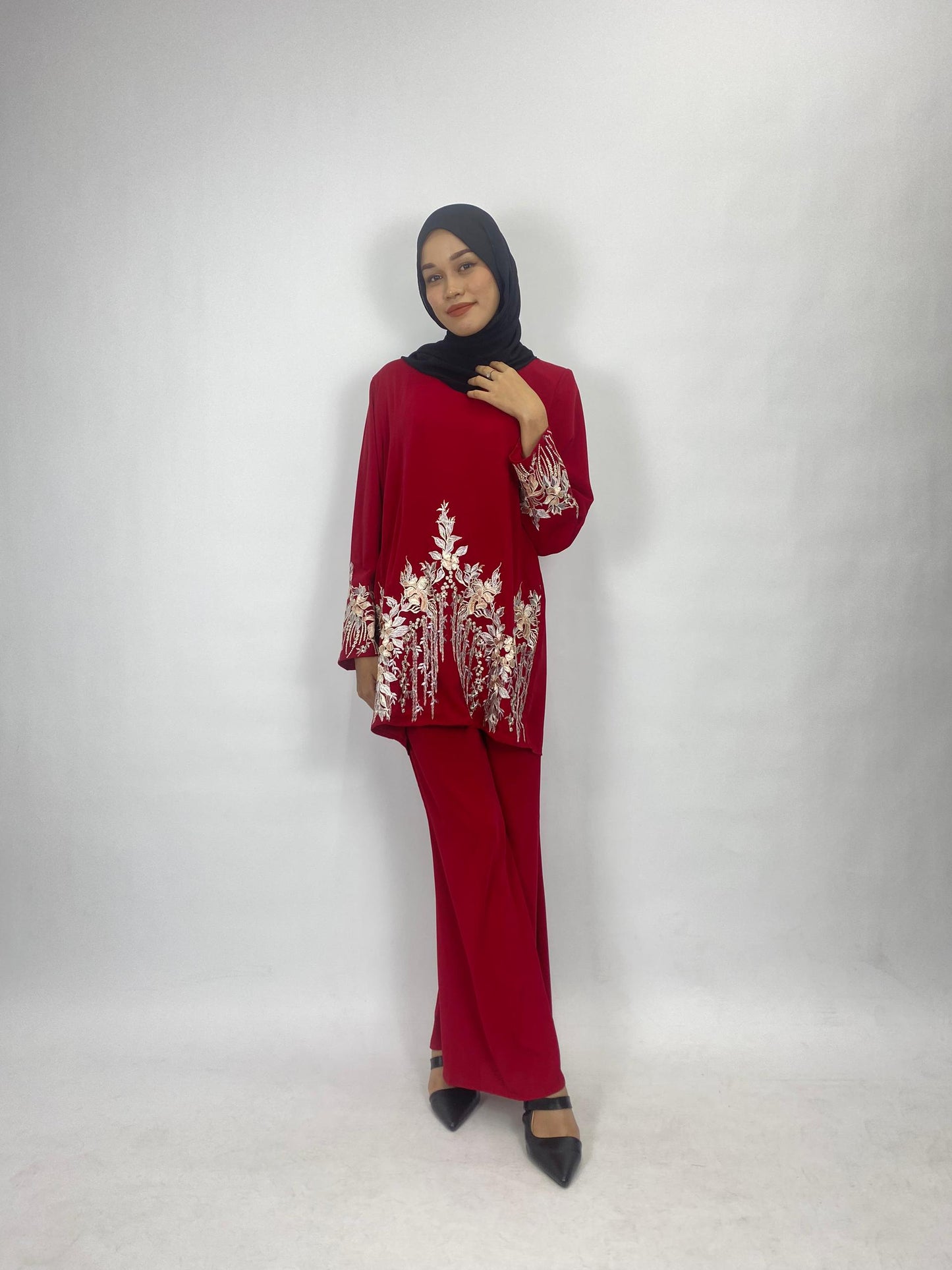 Bentop Baju Kurung Dewasa Modern Fit Series [1] Satin mix  Set Fabric Wanita Couple Set 1