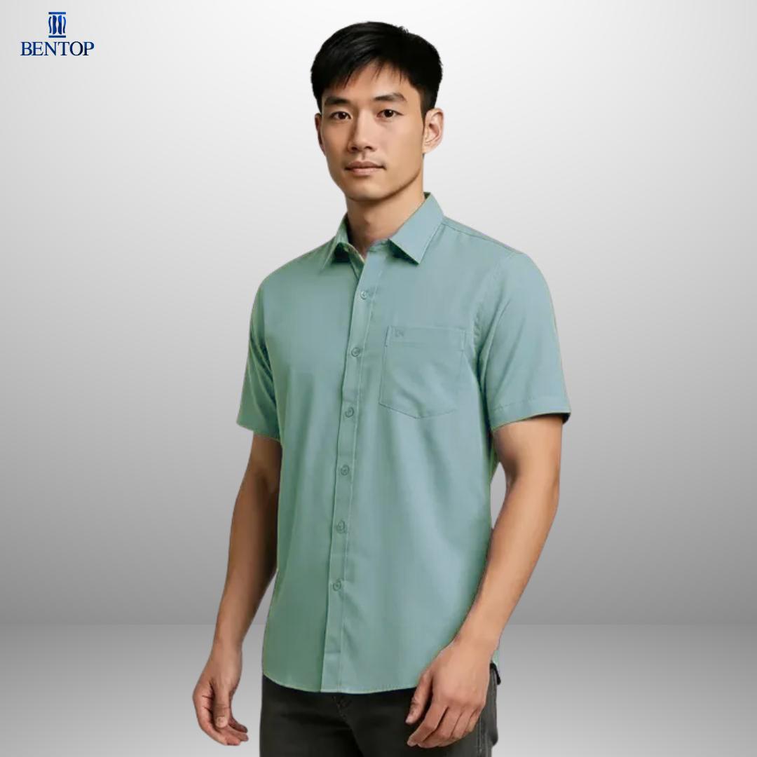 BENTOP Slim Fit Premium Oxford Fabric Short Sleeve Plain