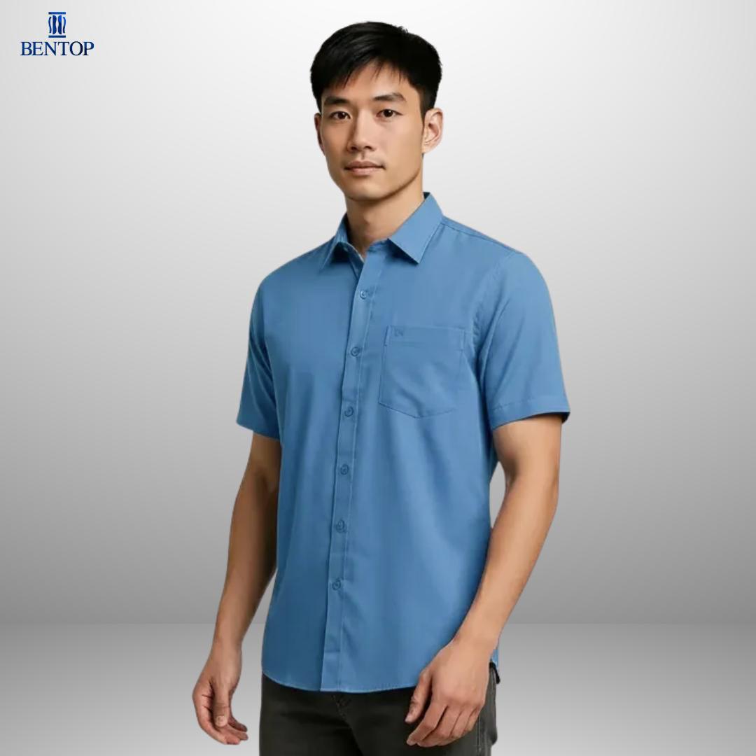 BENTOP Slim Fit Premium Oxford Fabric Short Sleeve Plain
