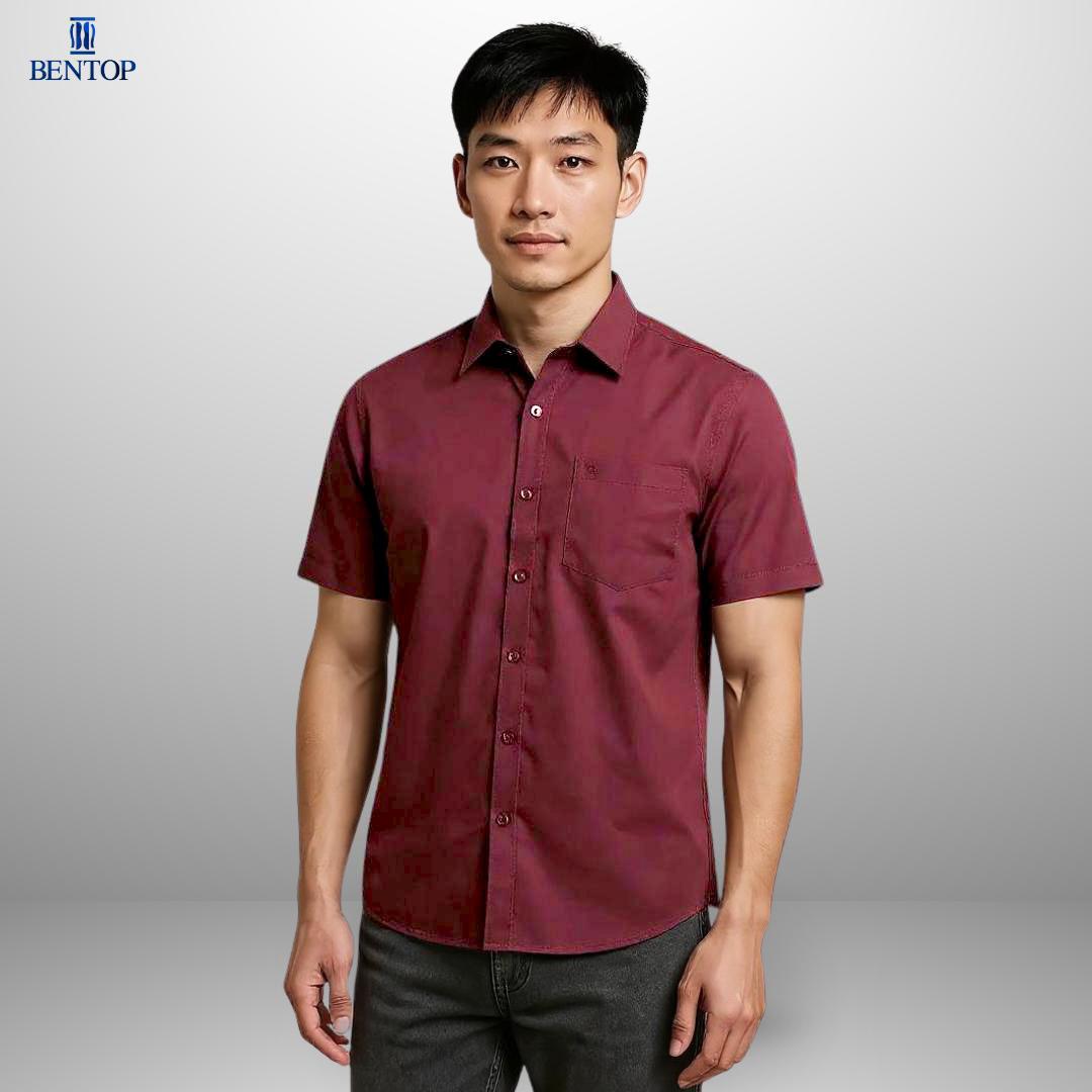 BENTOP Slim Fit Premium Oxford Fabric Short Sleeve Plain