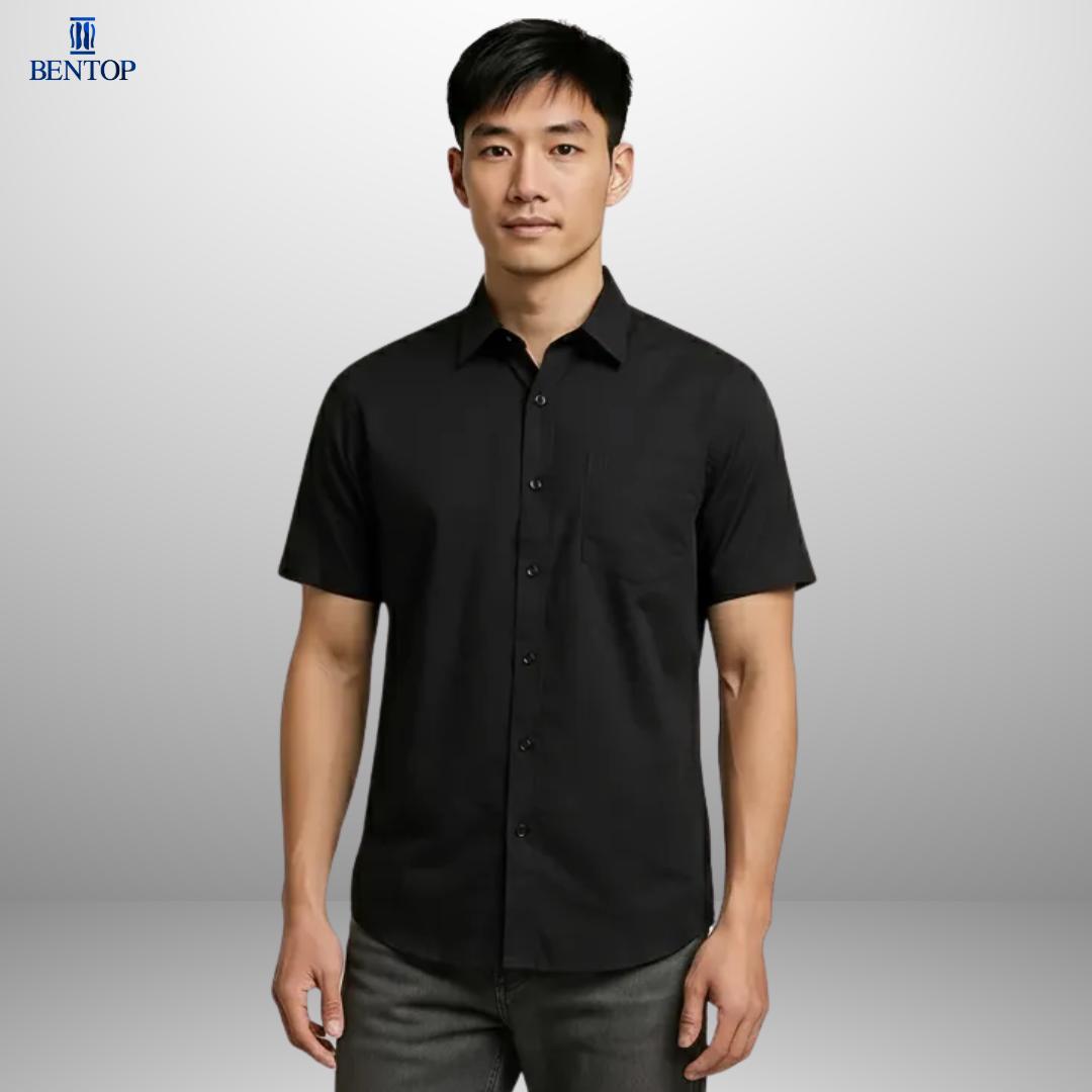 BENTOP Slim Fit Premium Oxford Fabric Short Sleeve Plain