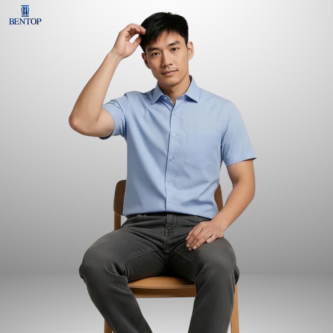 Timeless Style: Bentop Slim Fit Plain Short Sleeve Shirt