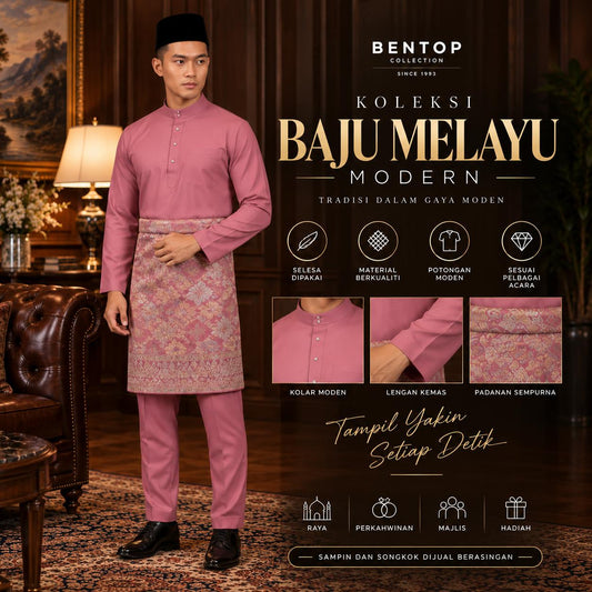(NEW RELEASE) [CottonFlex-SoftStretch] Bentop BajuMelayu Modern Fit Dewasa - 1-12 Colour BM240 Kurta