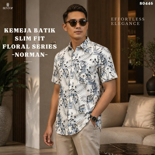 BENTOP Baju Kemeja Batik Slim Fit Floral Series Norman [ 1 ]