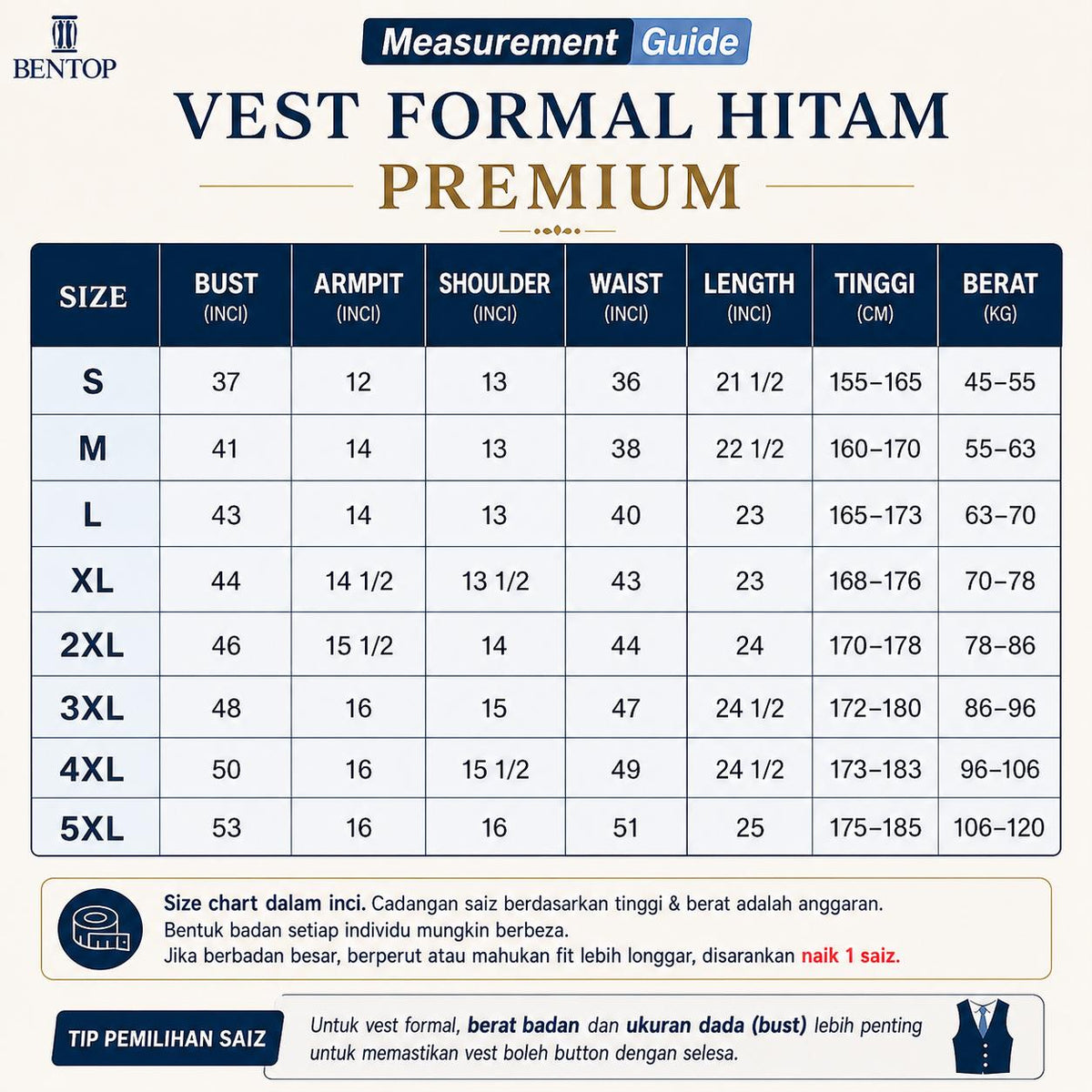 BENTOP Vest Formal Hitam Premium-V001
