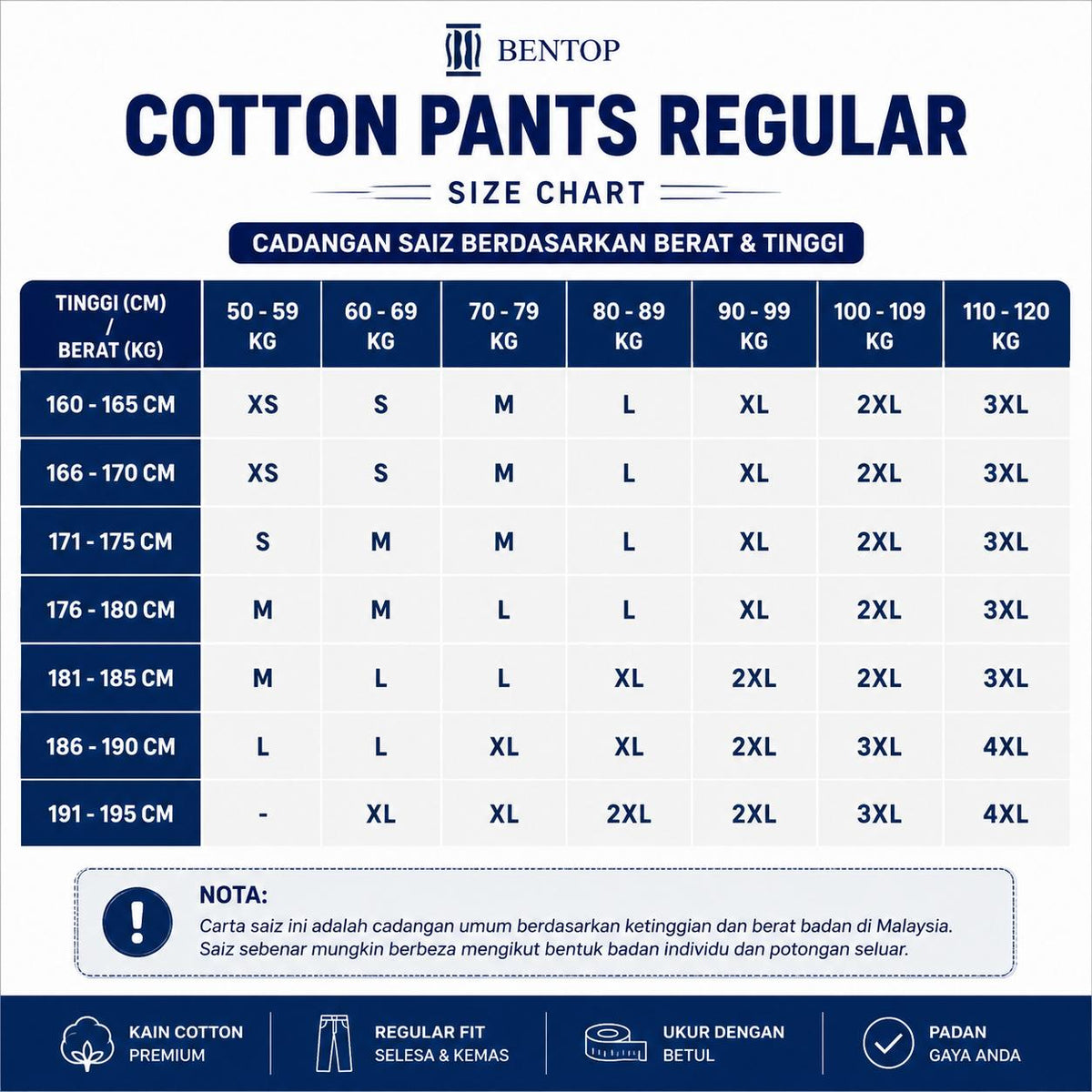 BENTOP Seluar Panjang Lelaki BENTOP Cotton Pants RegularCut (M-3XL)