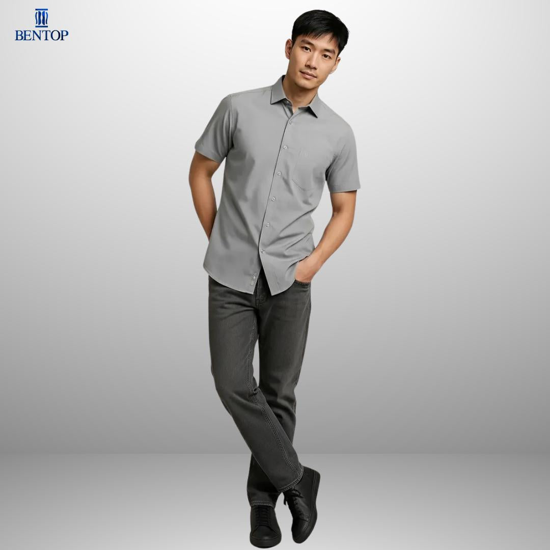Timeless Style: Bentop Slim Fit Plain Short Sleeve Shirt