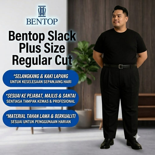 BENTOP Slack Plus Size Regular Cut Hitam 100% Baru Kualiti Tinggi Sesuai untuk Kerja atau Pakaian Kasual