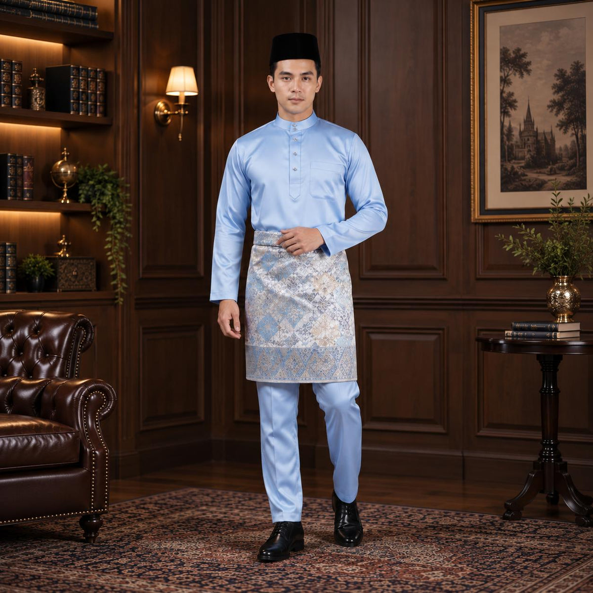 Bentop Baju Melayu Dewasa Modern Fit Series [1] Fabric Pocket Satin Matte Couple set 1 Kain