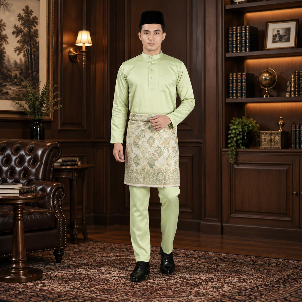 Bentop Baju Melayu Dewasa Modern Fit Series [1] Fabric Pocket Satin Matte Couple set 1 Kain