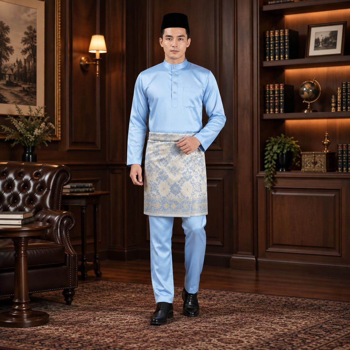 Bentop Baju Melayu Dewasa Modern Fit Series [1] Fabric Pocket Satin Matte Couple set 1 Kain