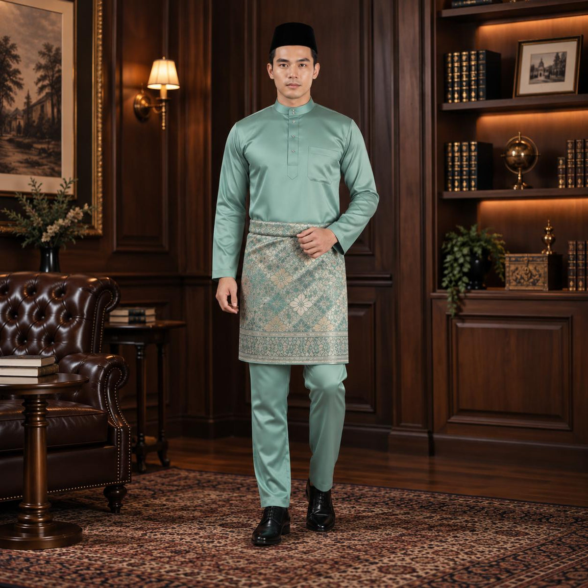 Bentop Baju Melayu Dewasa Modern Fit Series [1] Fabric Pocket Satin Matte Couple set 1 Kain