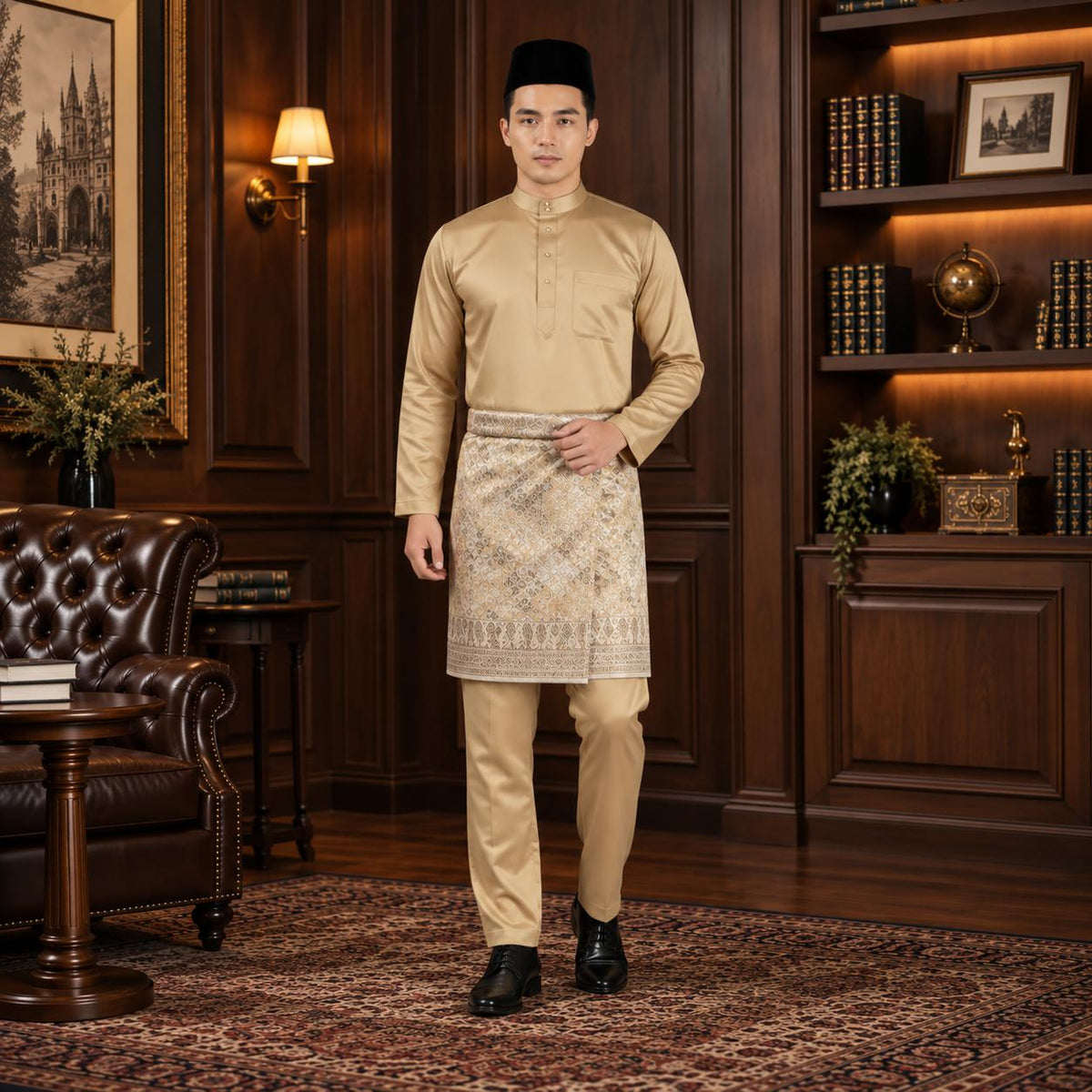 Bentop Baju Melayu Dewasa Modern Fit Series [1] Fabric Pocket Satin Matte Couple set 1 Kain