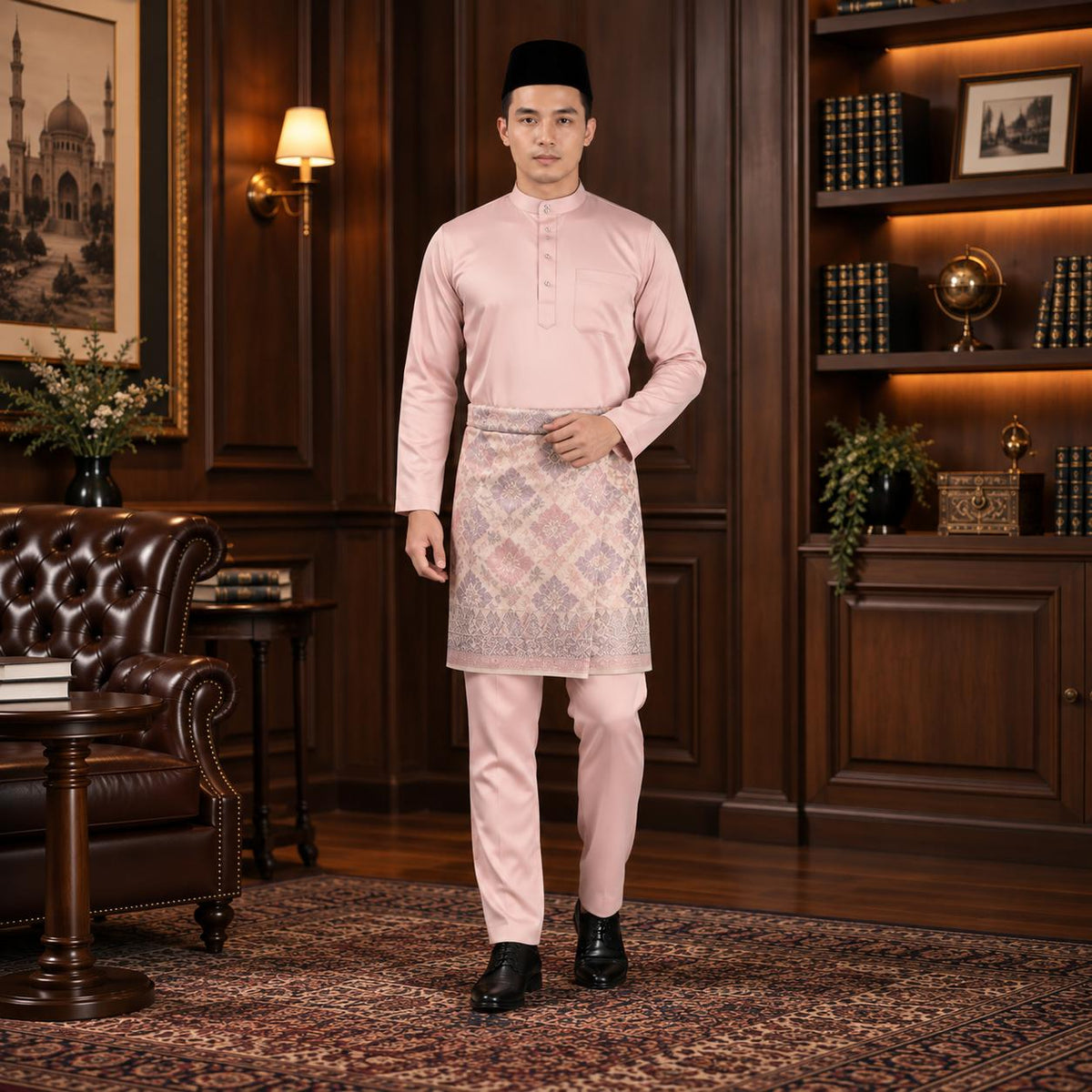 Bentop Baju Melayu Dewasa Modern Fit Series [1] Fabric Pocket Satin Matte Couple set 1 Kain