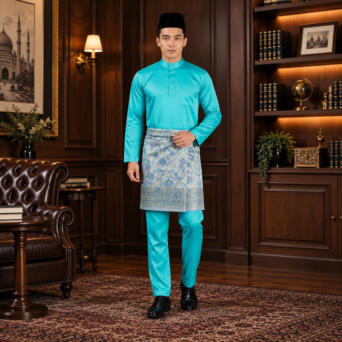 Bentop Baju Melayu Dewasa Modern Fit Series [1] Fabric Pocket Satin Matte Couple set 1 Kain