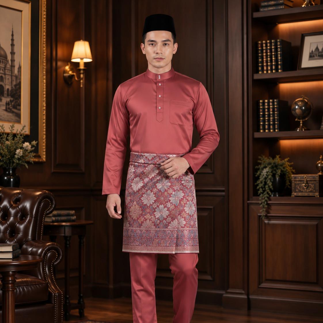 Bentop Baju Melayu Dewasa Modern Fit Series [1] Fabric Pocket Satin Matte Couple set 1 Kain
