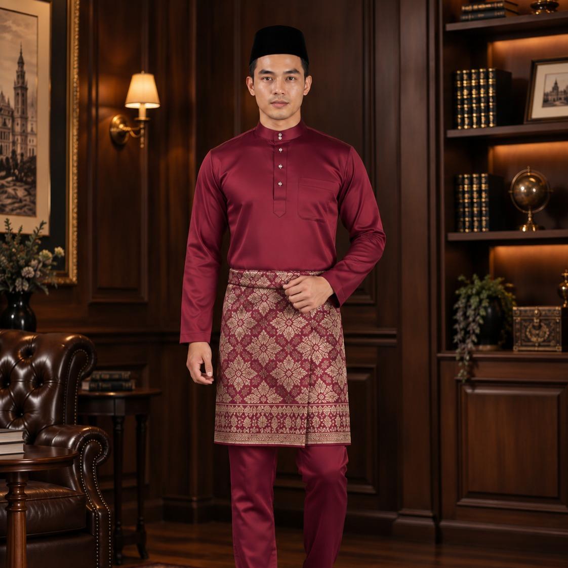 Bentop Baju Melayu Dewasa Modern Fit Series [1] Fabric Pocket Satin Matte Couple set 1 Kain