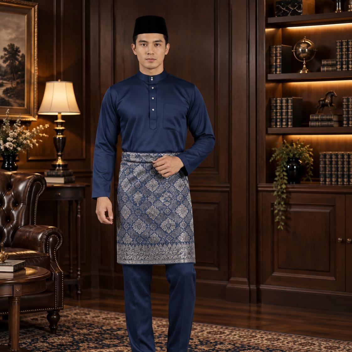 Bentop Baju Melayu Dewasa Modern Fit Series [1] Fabric Pocket Satin Matte Couple set 1 Kain