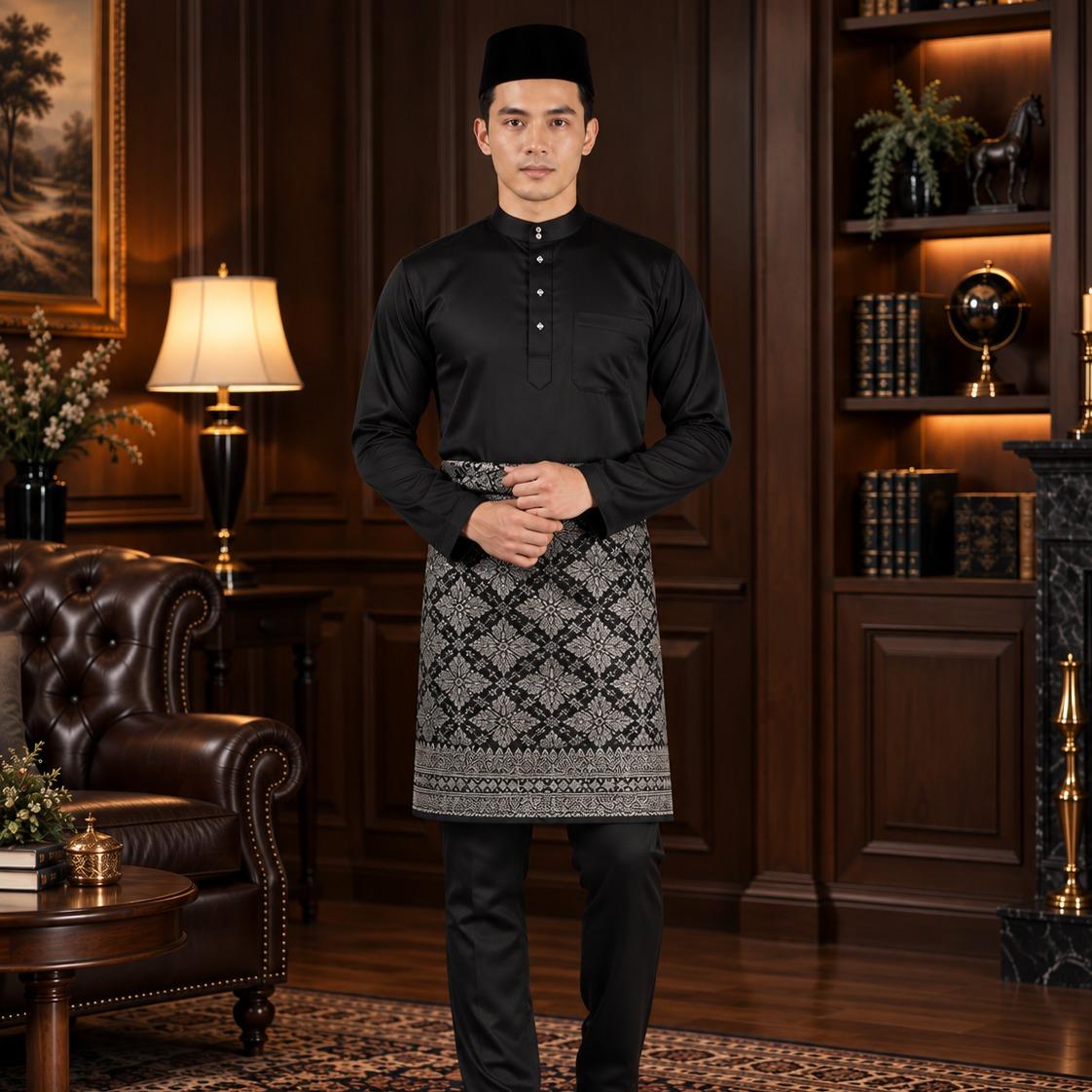Bentop Baju Melayu Dewasa Modern Fit Series [1] Fabric Pocket Satin Matte Couple set 1 Kain