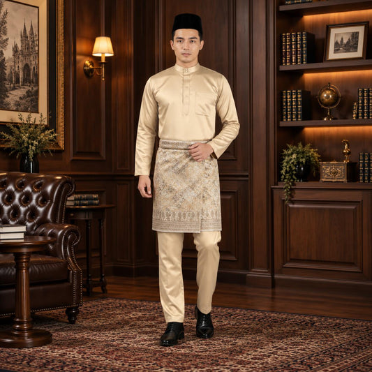 Bentop Baju Melayu Dewasa Modern Fit Series [1] Fabric Pocket Satin Matte Couple set 1 Kain